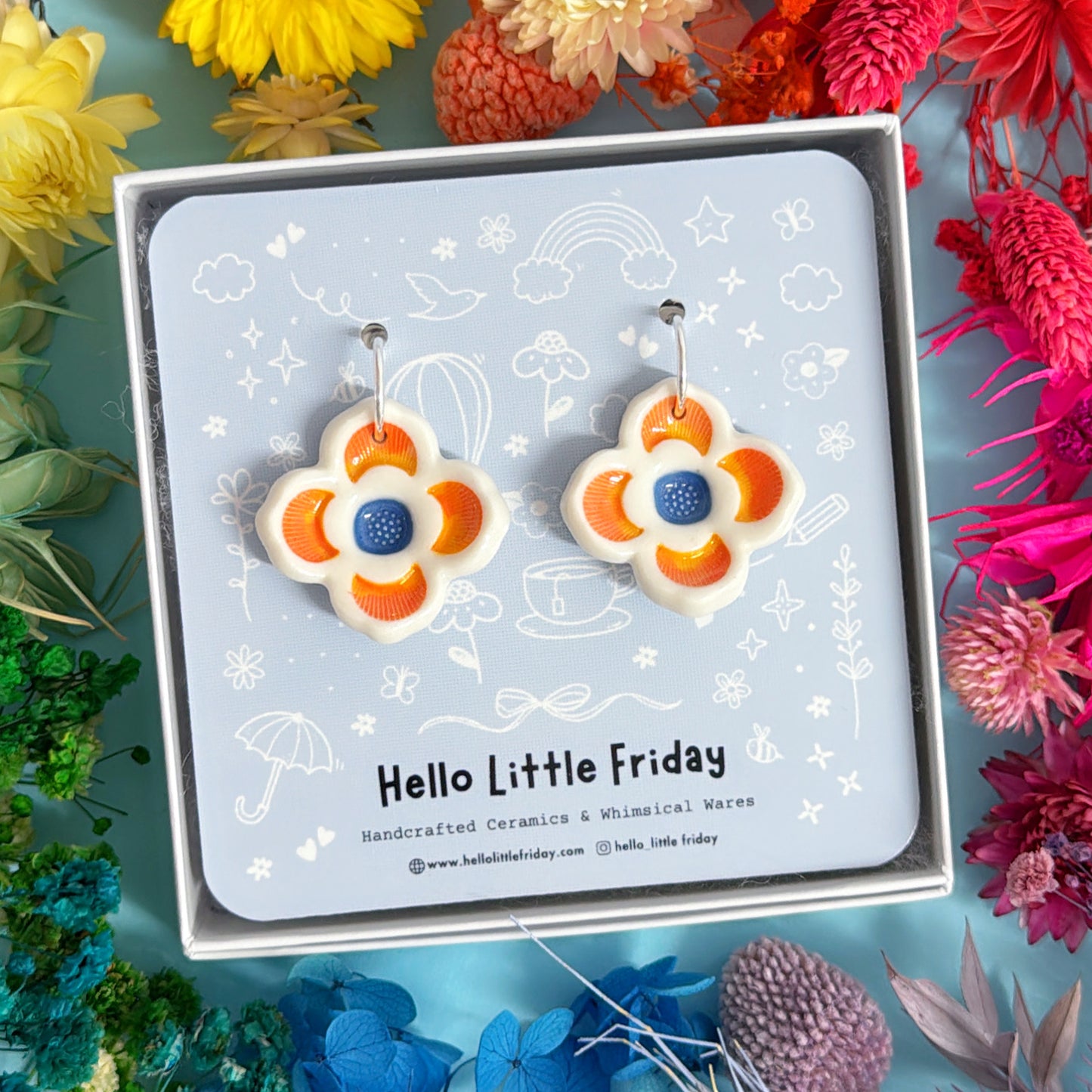 LILACS Sunset ~ One of a kind pair : PORCELAIN Drop Earrings Handmade by Jo Kealley
