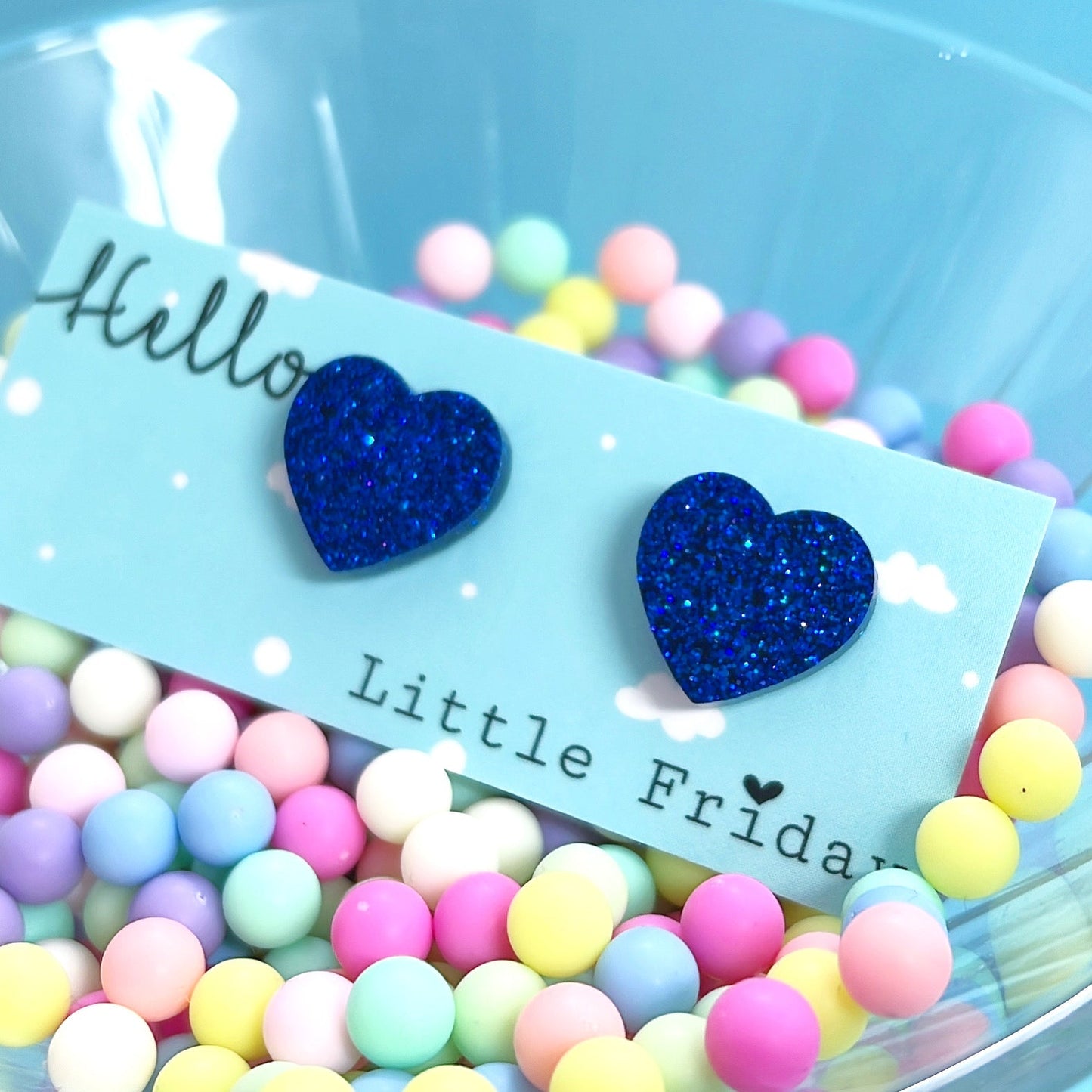 GLITTERBOMB HEARTS : Choose your colour : Handmade Resin STUD Earrings