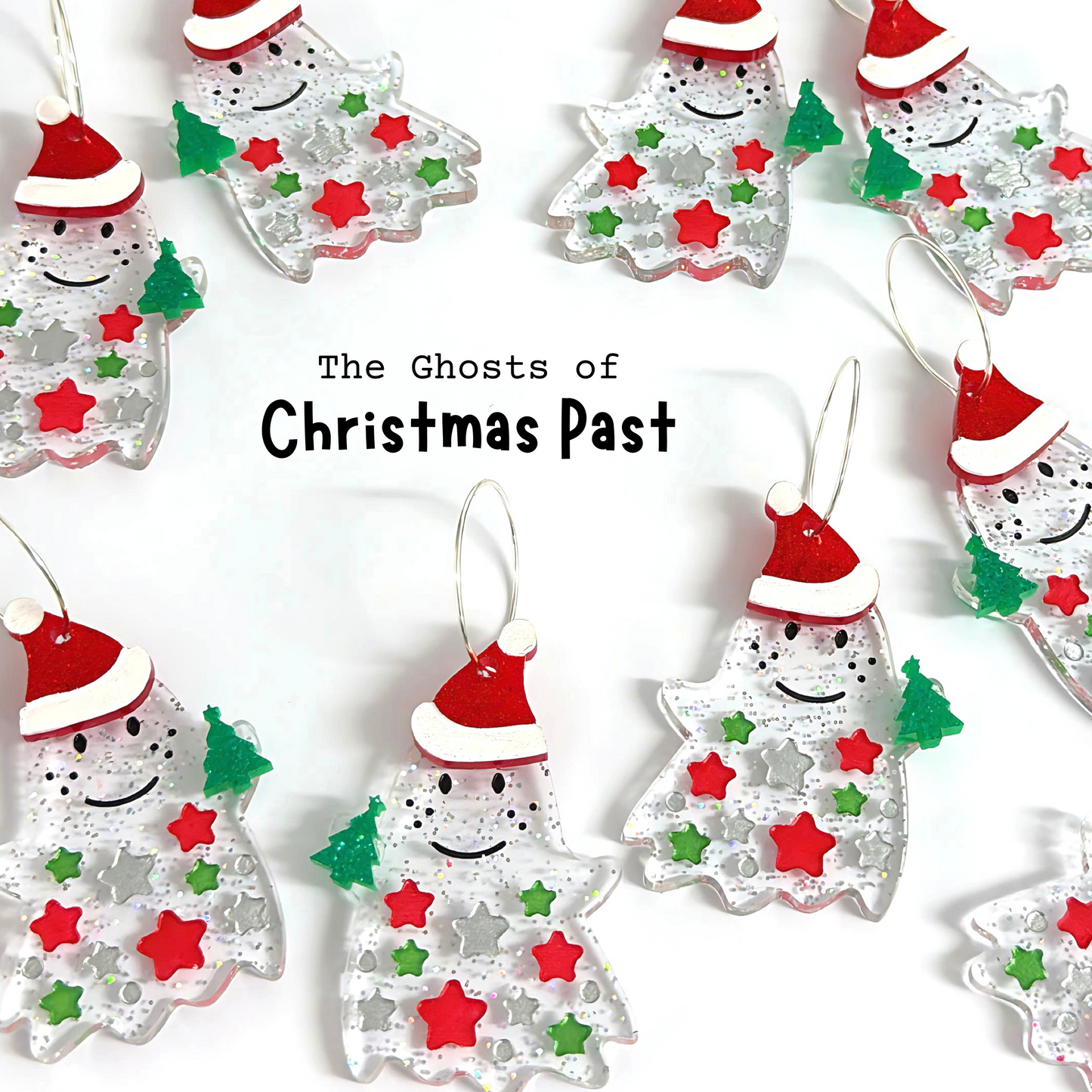 THE GHOSTS OF CHRISTMAS PAST : Handpainted Acrylic DROP Earrings