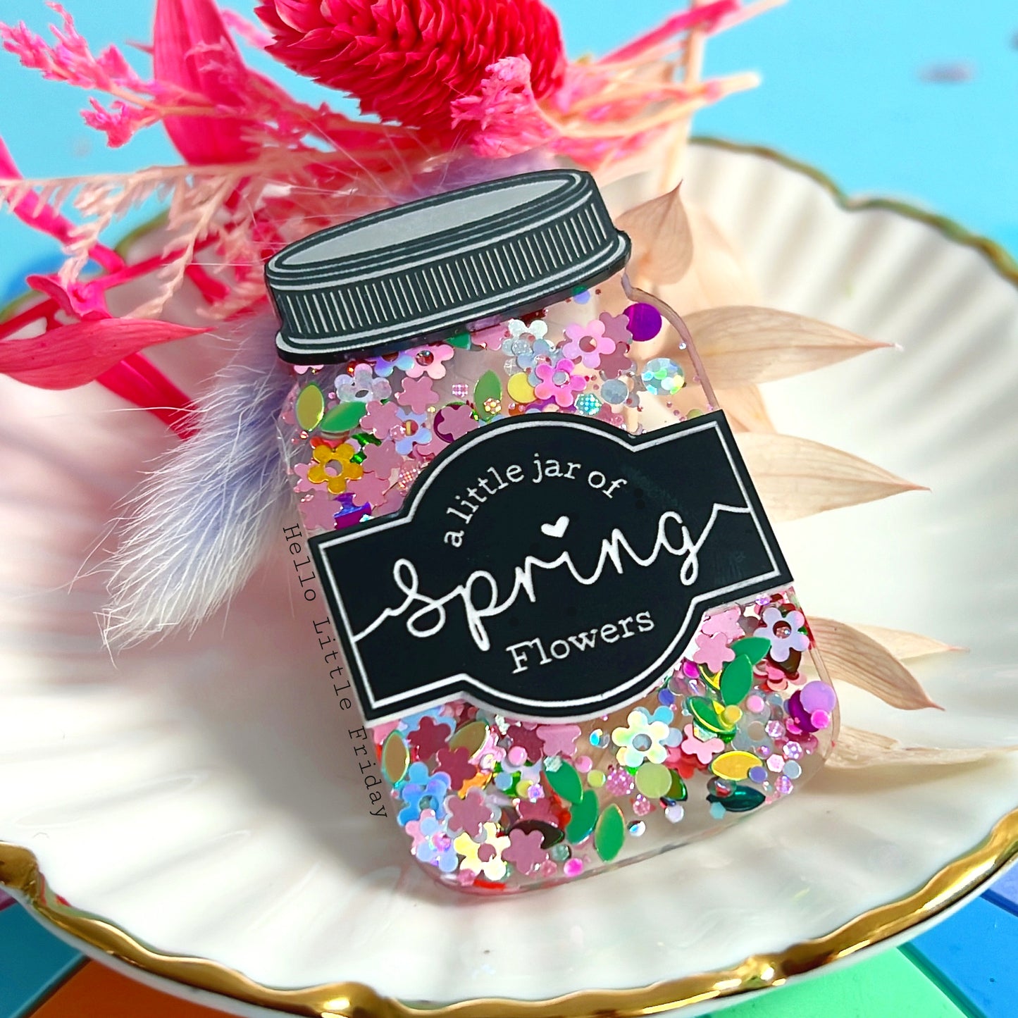 A LITTLE JAR OF : SPRING FLOWERS : Handmade Resin & Acrylic BROOCH