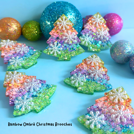 SNOWFLAKES CHRISTMAS TREE : RAINBOW OMBRÈ : Handmade Resin Tree BROOCH