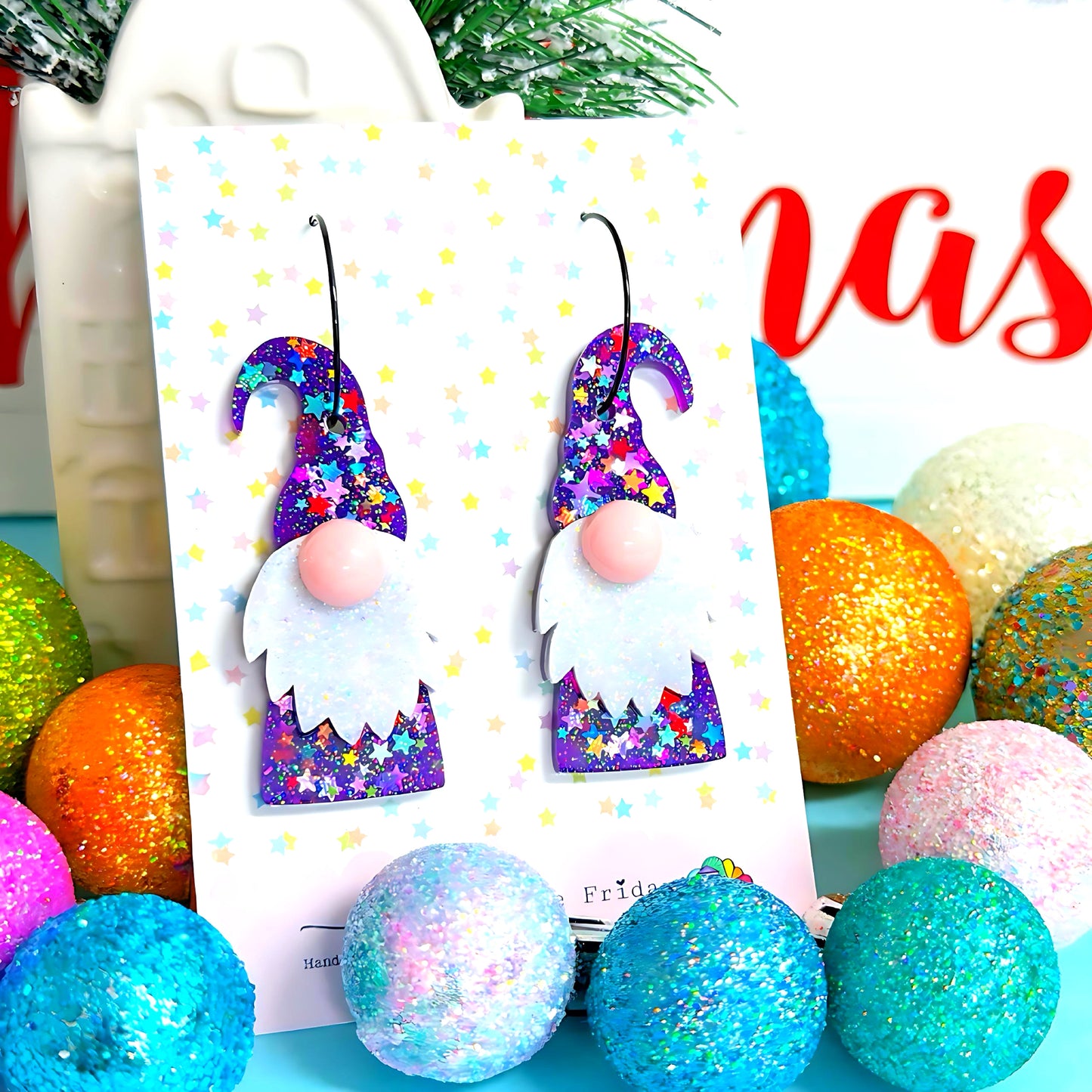 HELLO LITTLE GNOME : RAINBOW STARDUST : Handmade Resin DROP Earrings