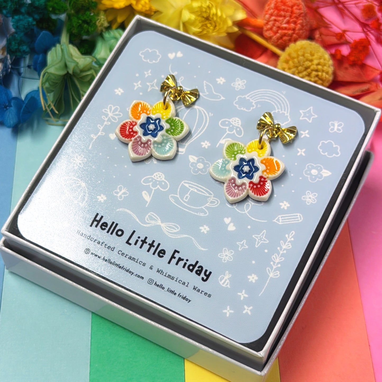 RAINBOW FIELDS : PETITE STARFLOWERS ~ PORCELAIN Drop Earrings Handmade by Jo Kealley