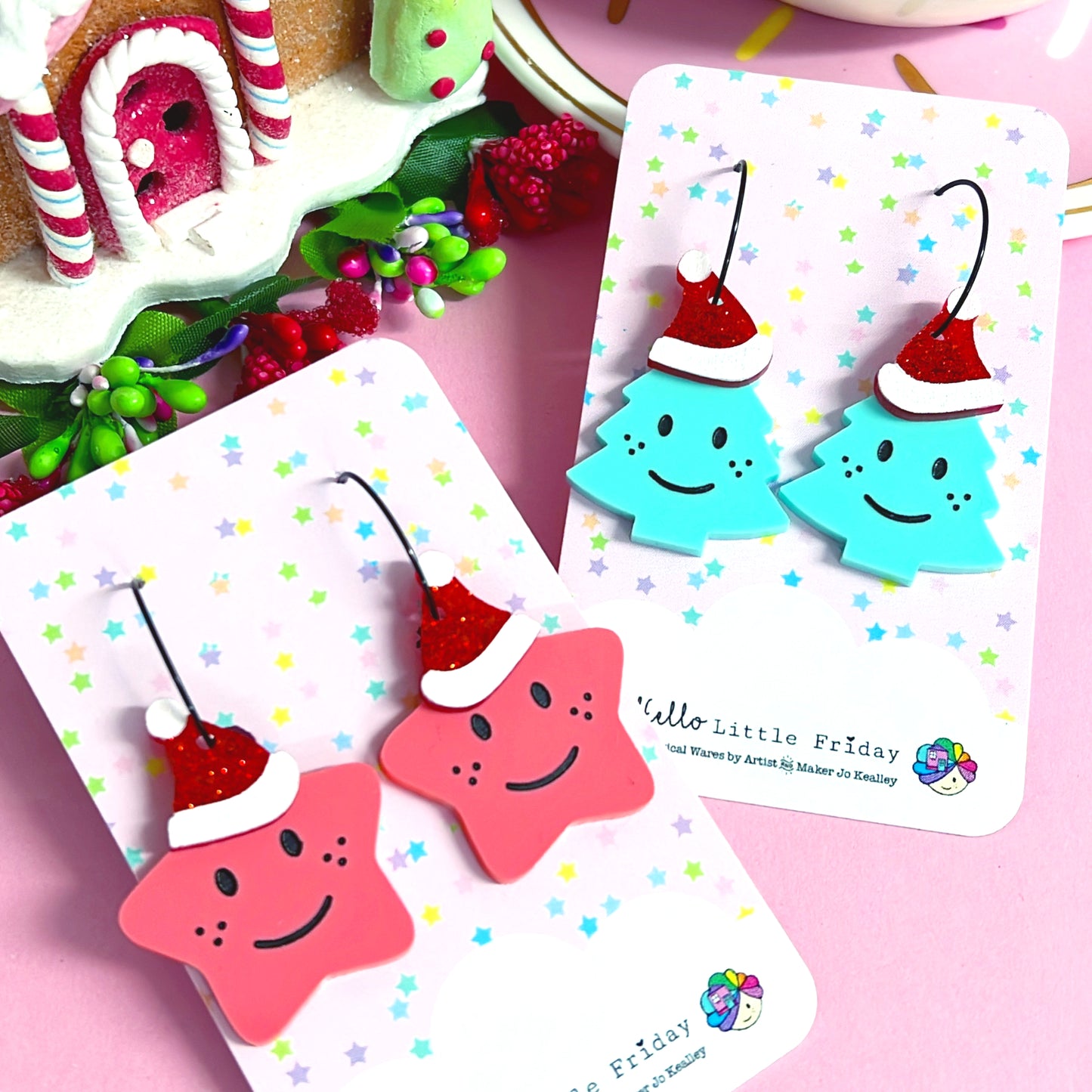 THE HAPPIEST CHRISTMAS TREE & STARS : Handmade & Acrylic DROP Earrings