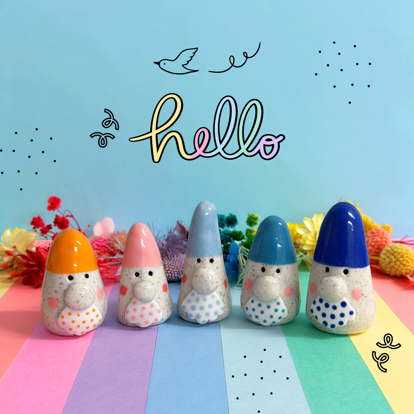 Hello Little GNOMES : Choose your colour : Handmade Ceramic Whimsies by Jo Kealley