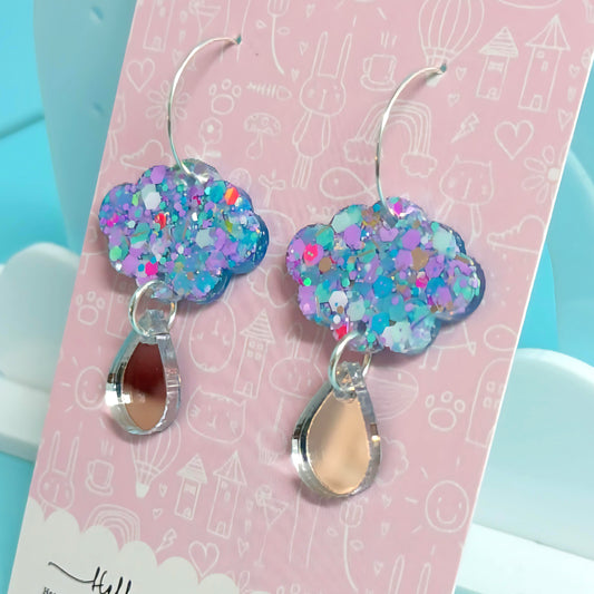 IT’S RAINING RAINBOWS : Pastel Confetti clouds : Handmade Resin & Acrylic DROP Earrings