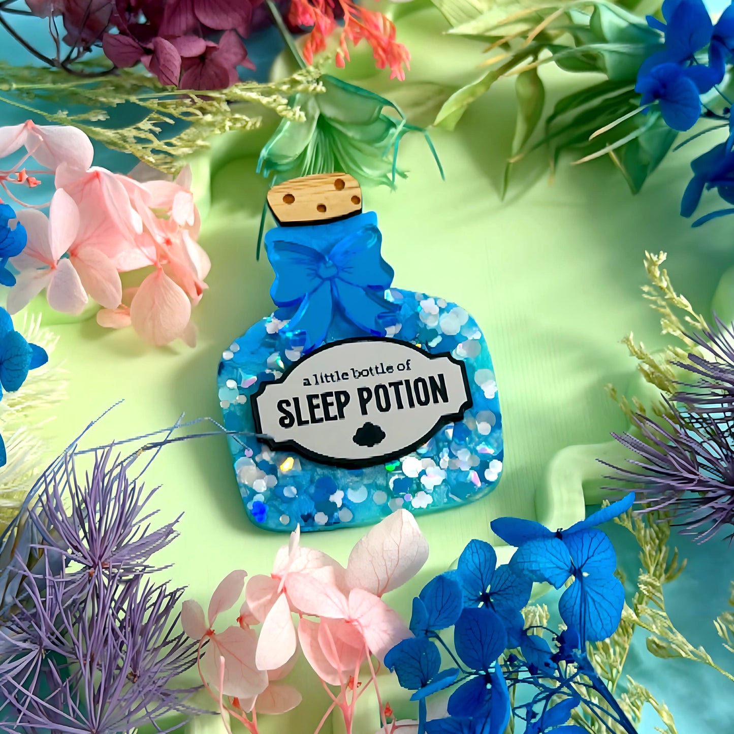 A BOTTLE JAR OF : SLEEP POTION : Handmade Resin & Acrylic BROOCH