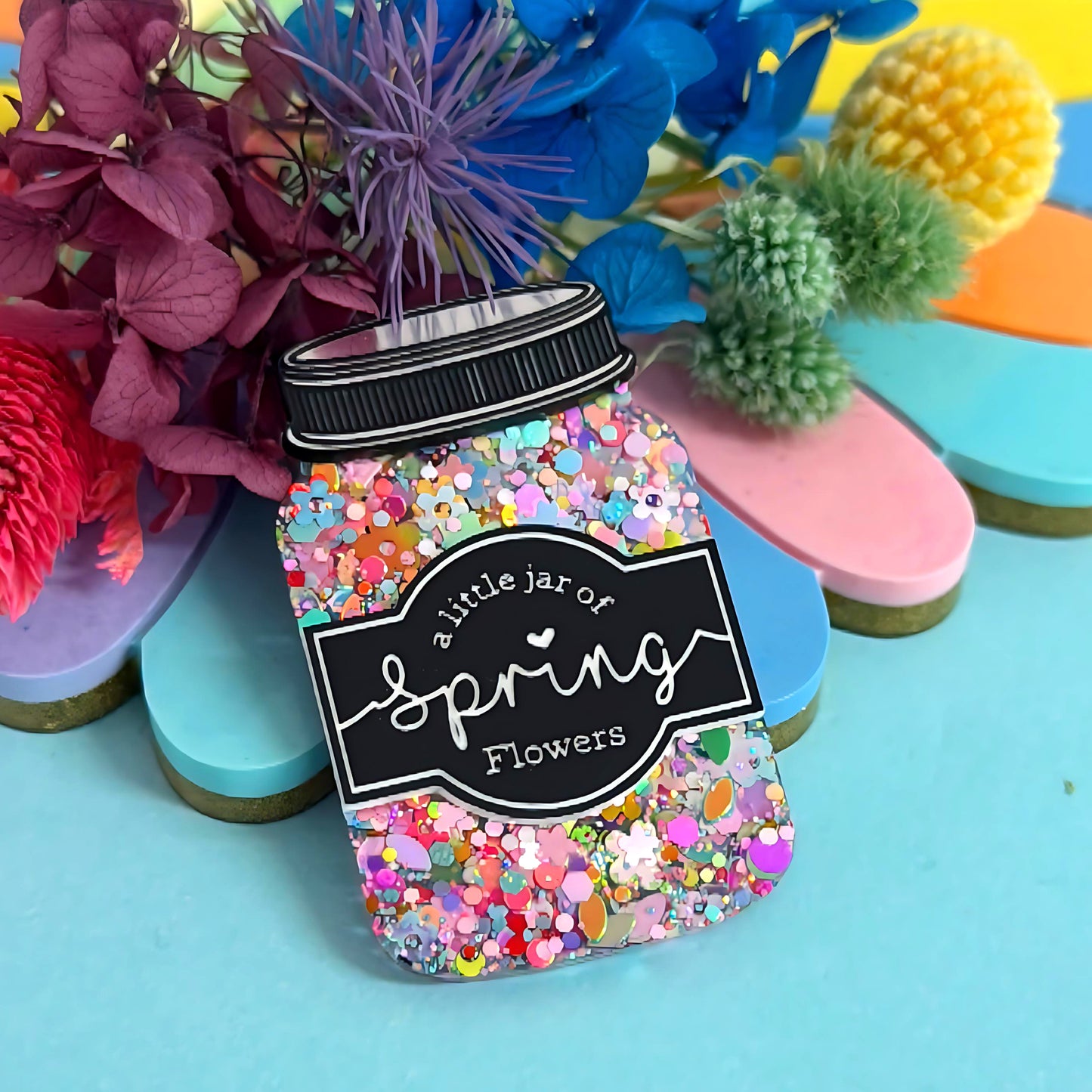 A LITTLE JAR OF : SPRING FLOWERS : Handmade Resin & Acrylic BROOCH