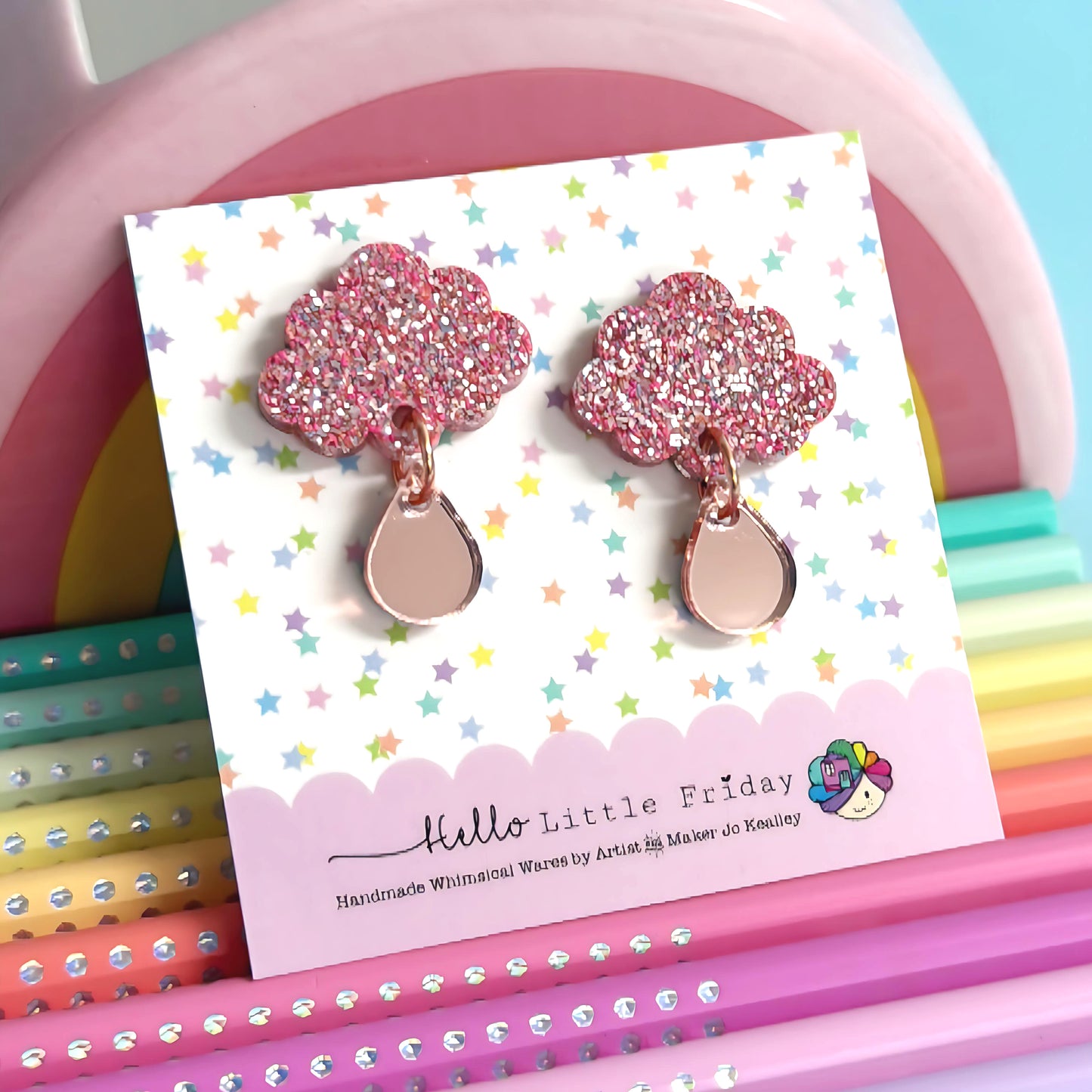 BABY CLOUDS : Choose your colour : Handmade Resin & Acrylic Stud-top DROP Earrings