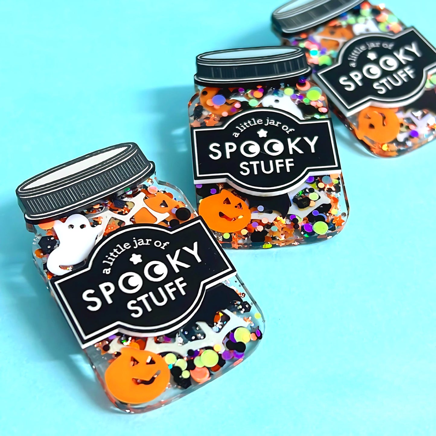 A LITTLE JAR OF : SPOOKY STUFF :  Handmade Resin & Acrylic BROOCH