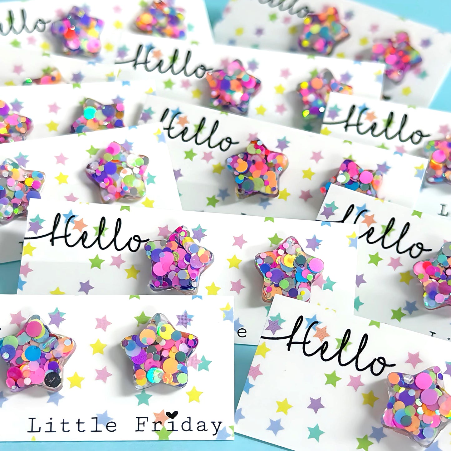 CONFETTI RAINBOW STARS : SMALL : Handmade Resin Earrings