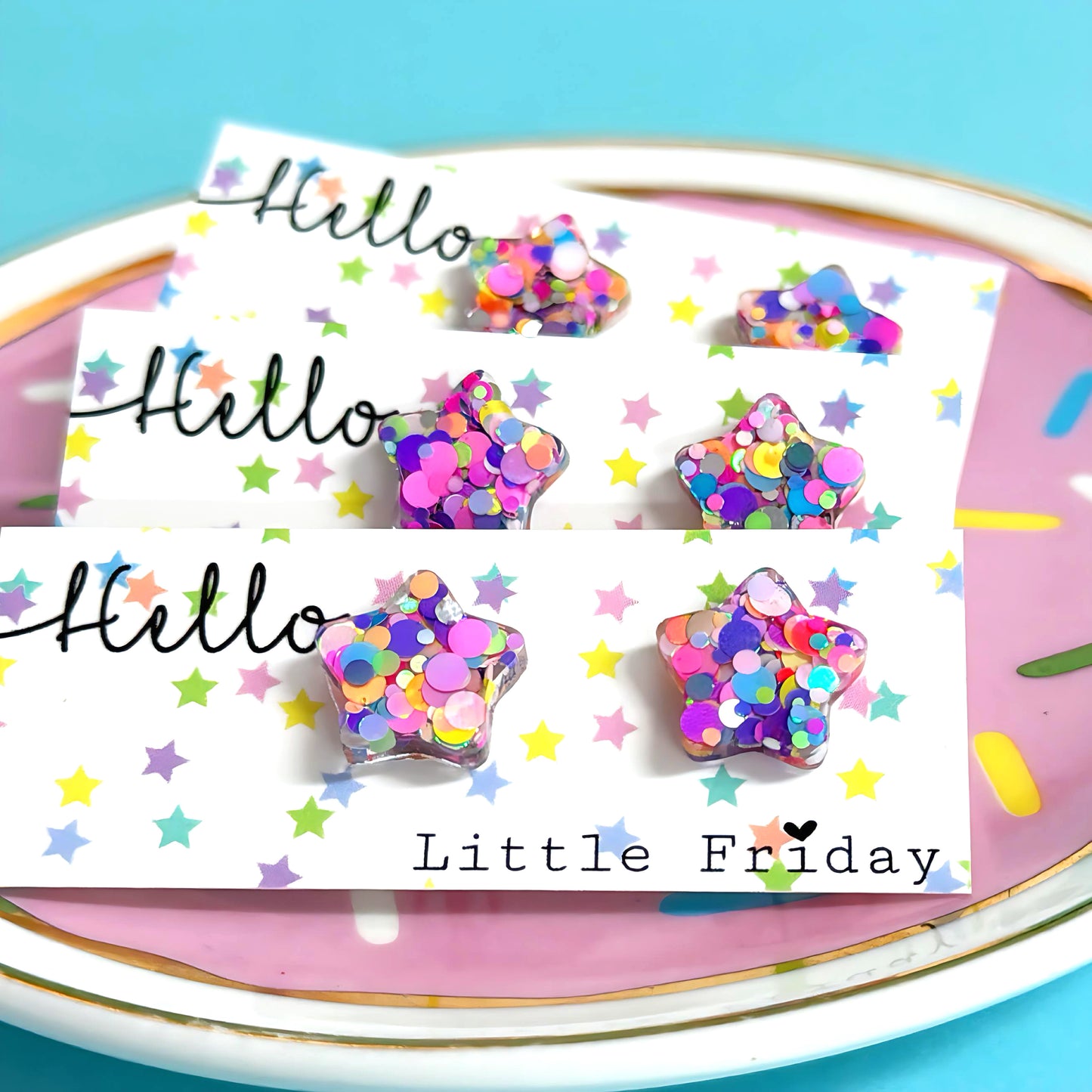 CONFETTI RAINBOW STARS : SMALL : Handmade Resin Earrings