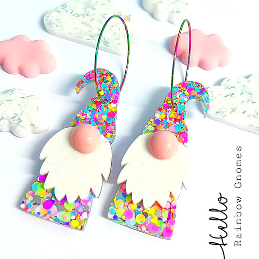 HELLO LITTLE GNOME : RAINBOW CONFETTI : Handmade Resin DROP Earrings