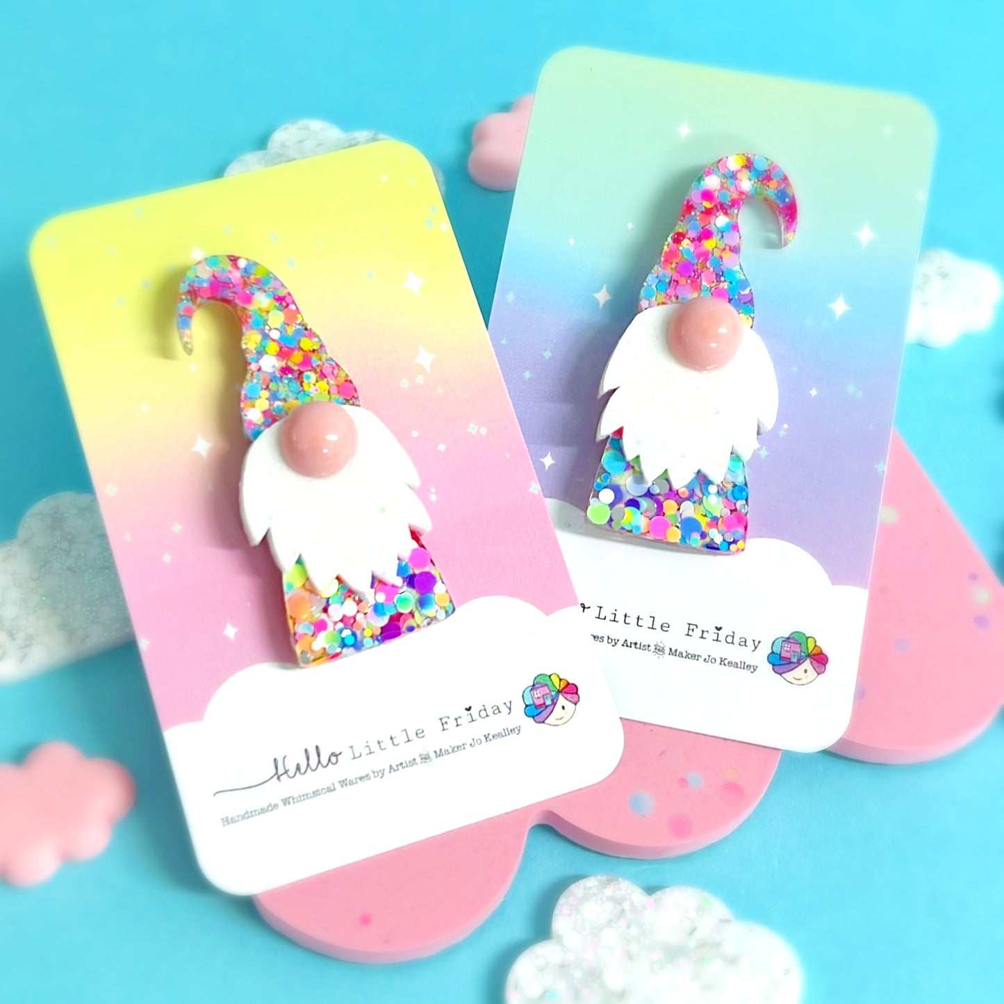 HELLO LITTLE GNOME : RAINBOW CONFETTI : Handmade Resin BROOCH
