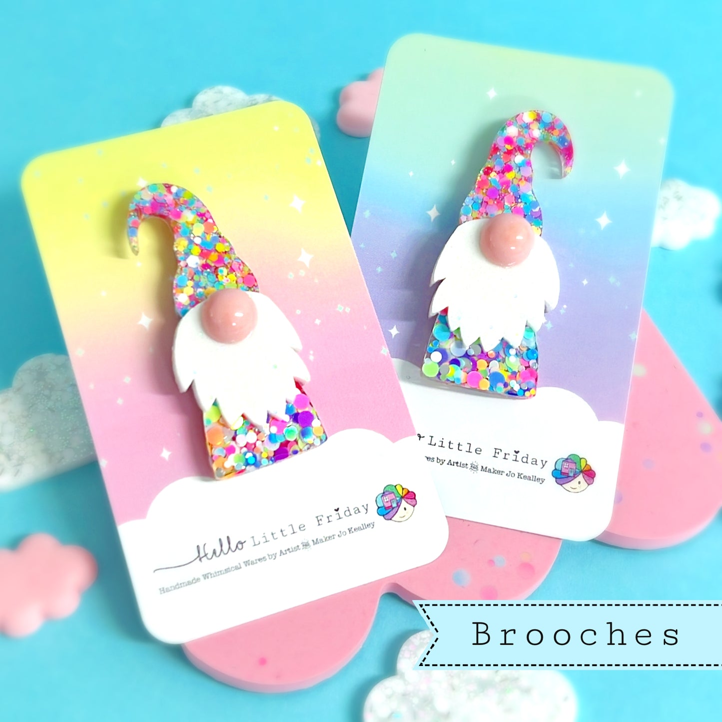 HELLO LITTLE GNOME : RAINBOW CONFETTI : Handmade Resin BROOCH