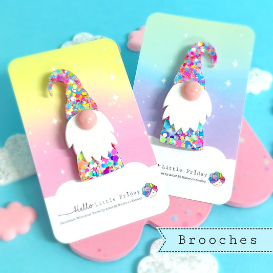 HELLO LITTLE GNOME : RAINBOW CONFETTI : Handmade Resin BROOCH
