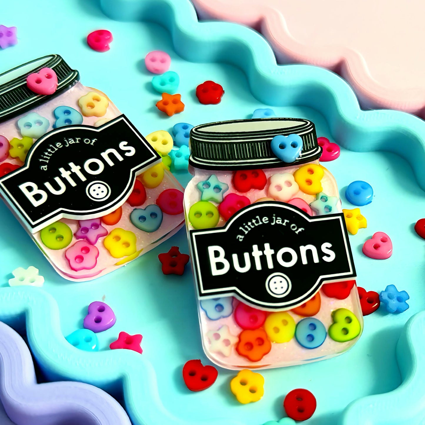 A LITTLE JAR OF : BUTTONS : Pink Brights : Handmade Resin & Acrylic BROOCH