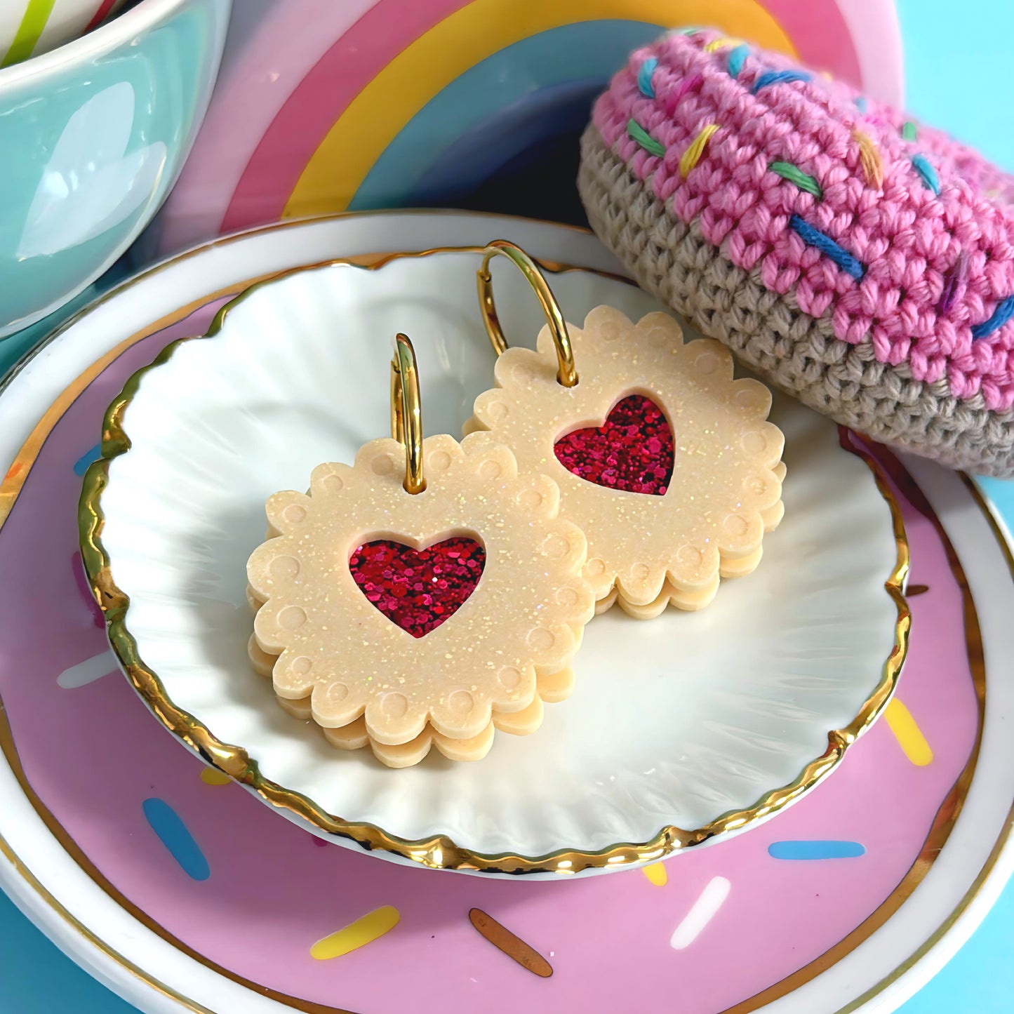 HELLO LITTLE BISCUITS : Heart Cookies : Handmade Resin DROP Earrings