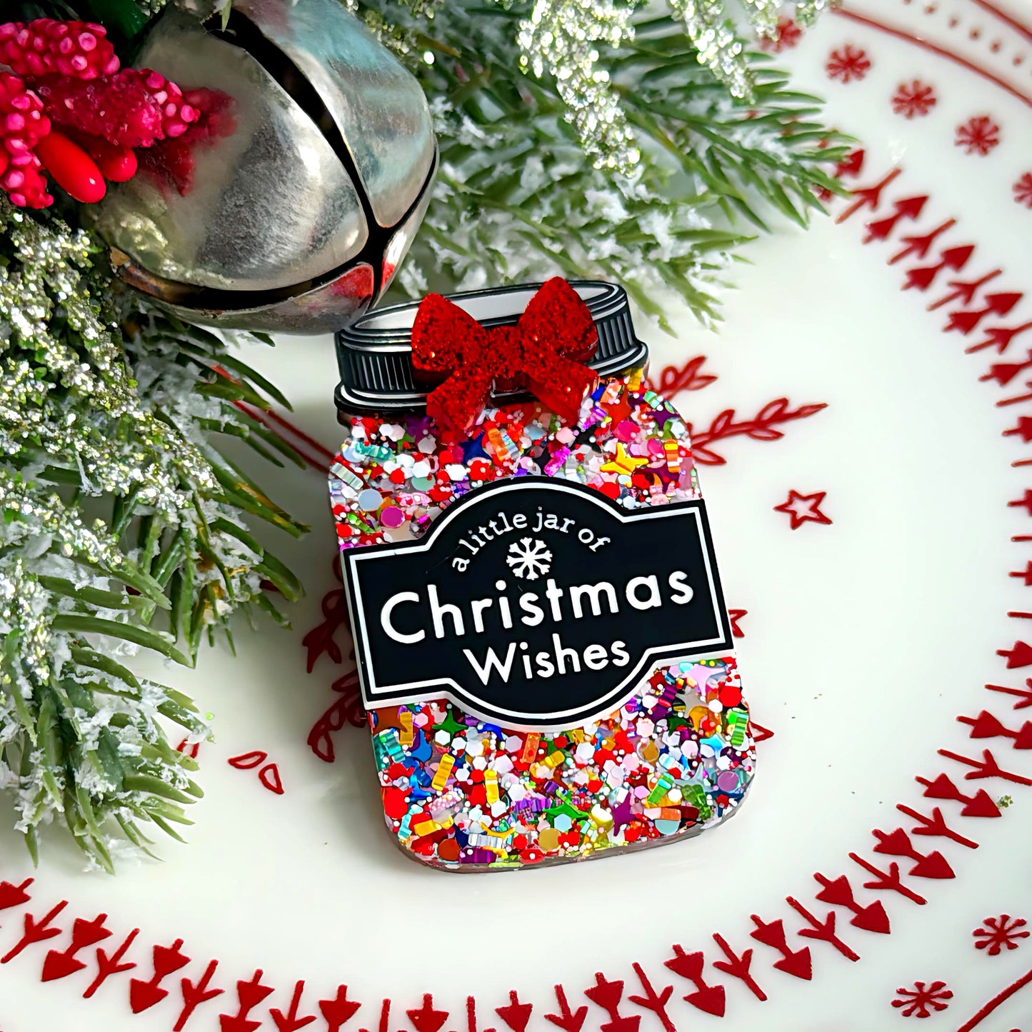 A LITTLE JAR OF : CHRISTMAS WISHES : Rainbow Tinsel : Handmade Resin & Acrylic BROOCH