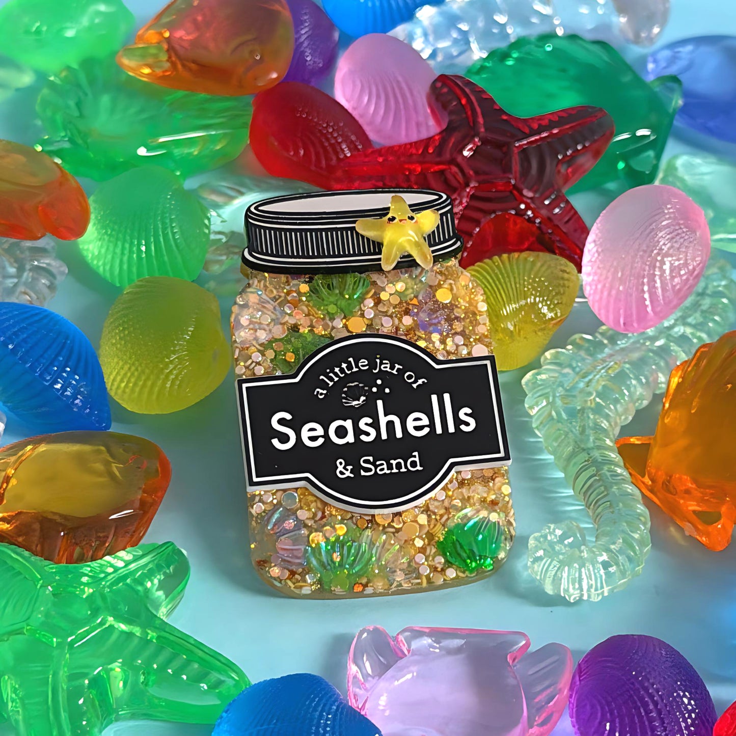 A LITTLE JAR OF : SEASHELLS & SAND : Handmade Resin & Acrylic BROOCH