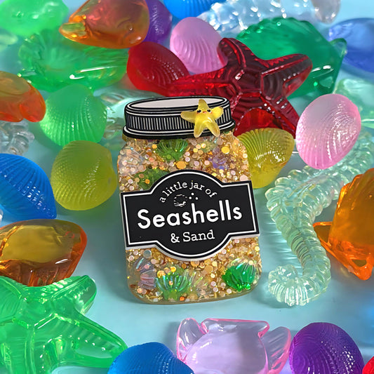 A LITTLE JAR OF : SEASHELLS & SAND : Handmade Resin & Acrylic BROOCH