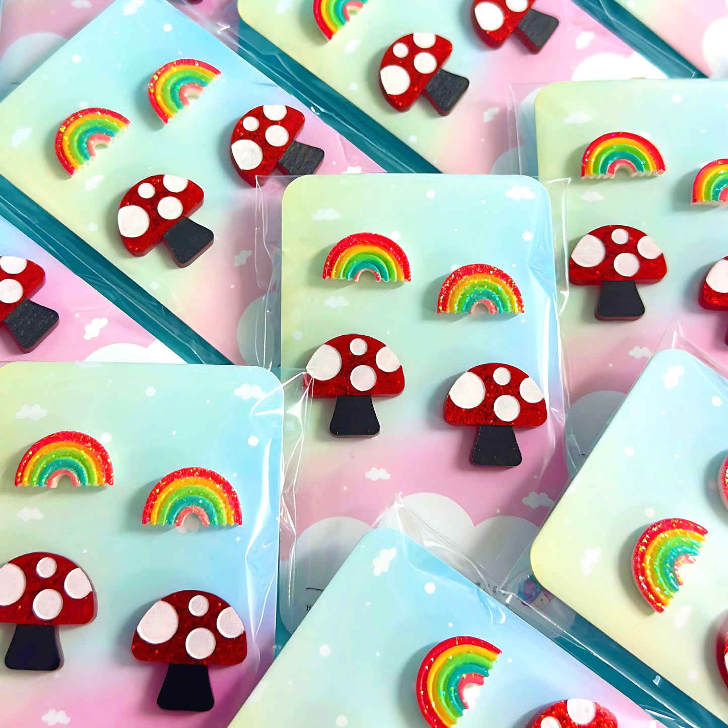 RAINBOWS & MUSHROOMS SET : Handmade Acrylic STUDS (Copy)