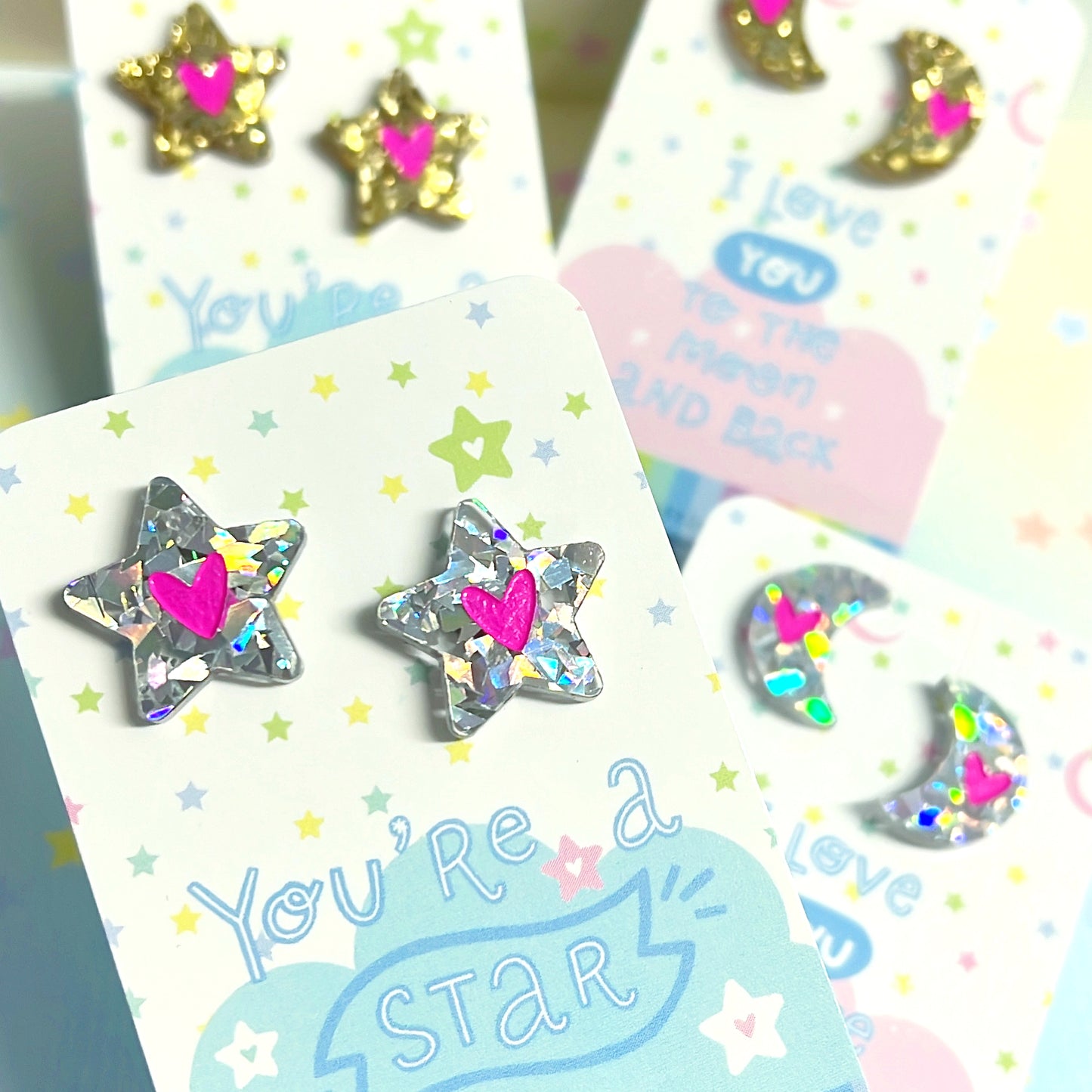 YOU’RE A STAR or MOON & BACK : STUDS : Handmade Acrylic Earrings