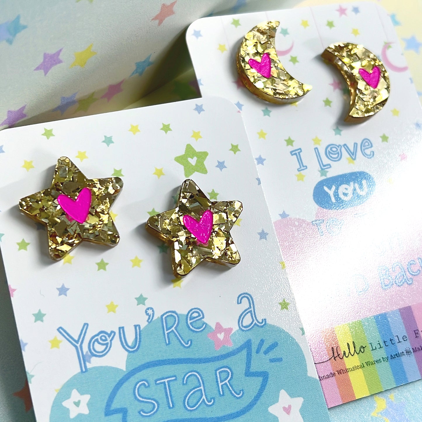 YOU’RE A STAR or MOON & BACK : STUDS : Handmade Acrylic Earrings