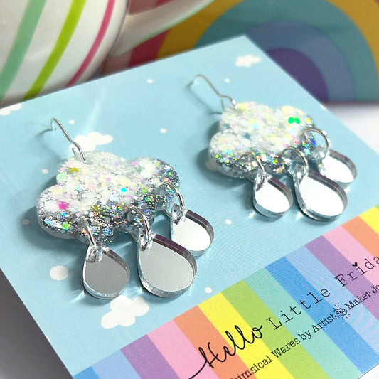 EVERY CLOUD HAS A SILVER LINING : Handmade Resin & Acrylic Drop Earrings