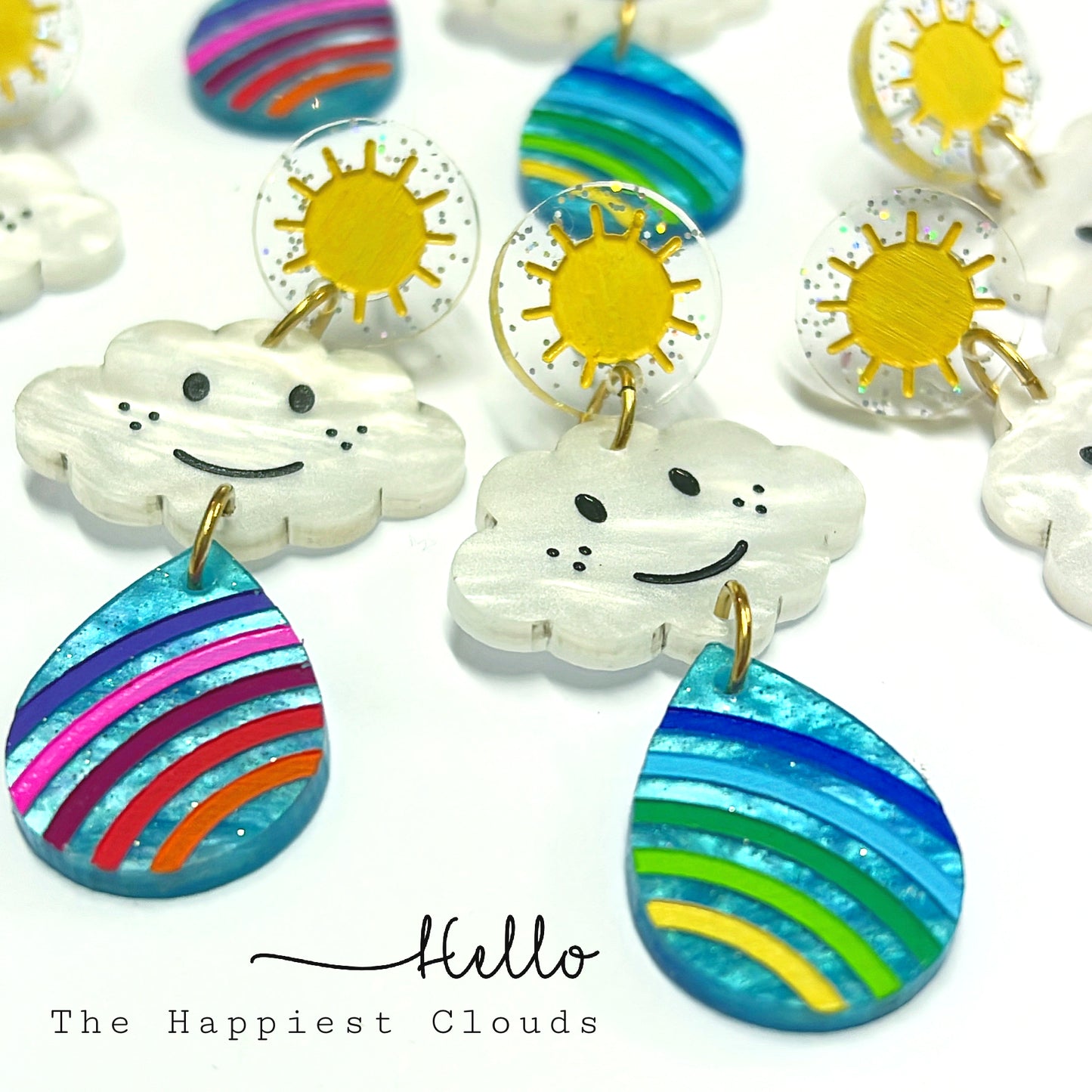 THE HAPPIEST CLOUDS : Handmade Acrylic Drop Earrings