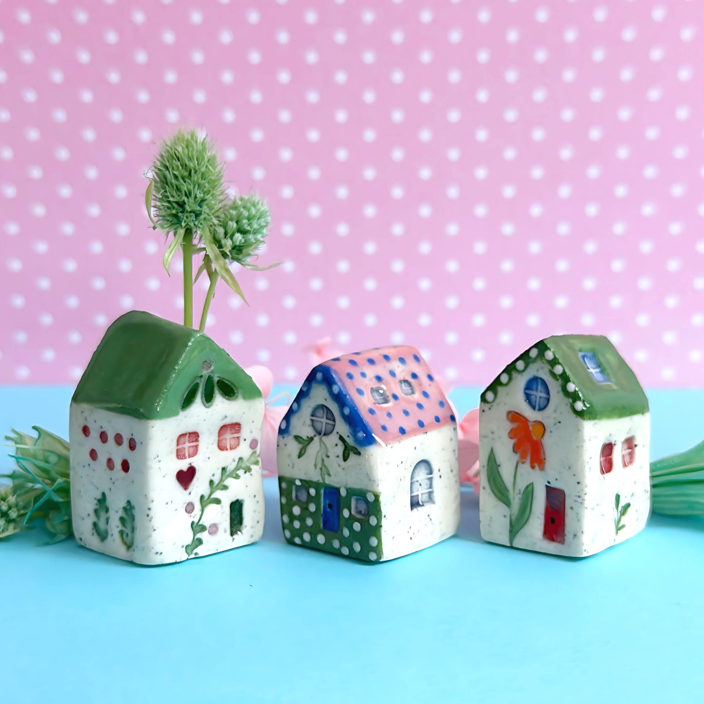 Hello Little HOMES 1 : Choose your design : Handpainted Ceramic Vases & Sculptures by Jo Kealley