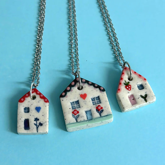 Hello Little HOMES 8 : Choose your Home : Handpainted One of a kind : Ceramic Home Pendants by Jo Kealley