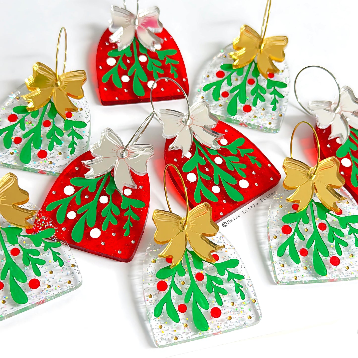 CHRISTMAS MISTLETOE : Choose your colour : Handpainted Acrylic Drop Earrings