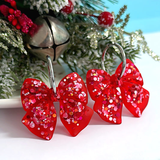 FESTIVE PREZZIE BOWS : Choose your Style or drops : Handmade STUD & DROP Resin Earrings