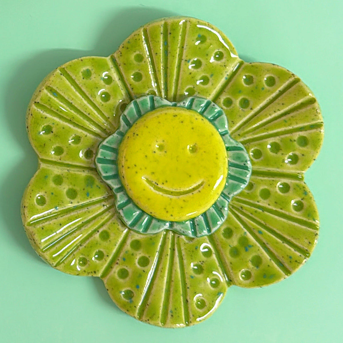 Yellow 💛 Lime 💚 & Teal Green WALLFLOWERS Wall Art : Choose your design : Handmade Ceramic Ornaments by Jo Kealley