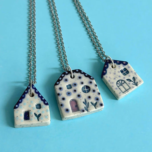 Hello Little HOMES 9 : Choose your Home : Handpainted One of a kind : Ceramic Home Pendants by Jo Kealley