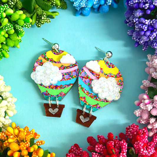 LET’S FLY AWAY : Pastel Rainbow : HOT AIR BALLOONS : Handmade Resin & Acrylic Drop Earrings by