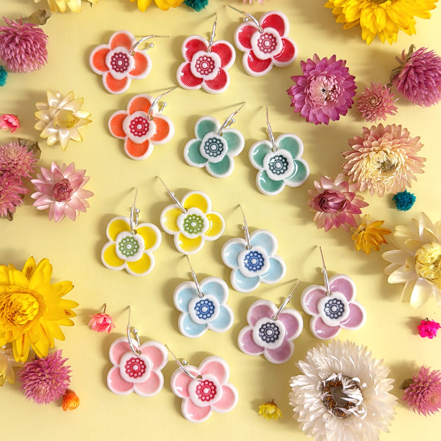 RAINBOW FIELDS : 
LUCKY PETALS ~ Choose your colour : PORCELAIN Drop Earrings by Jo Kealley