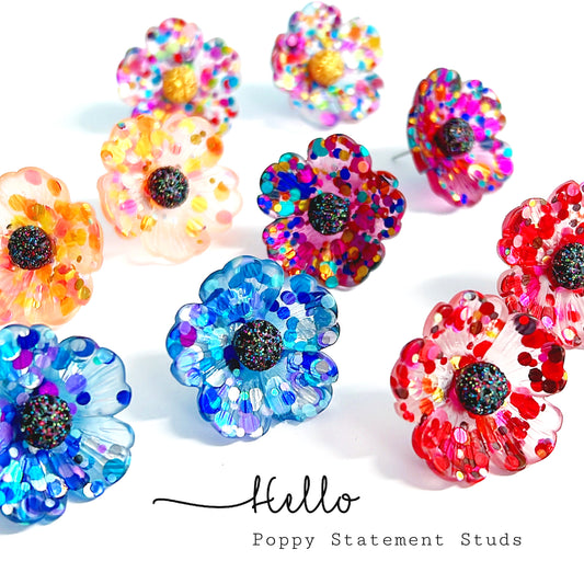 CONFETTI POPPIES : Choose your colour : Handmade Resin STUD Earrings