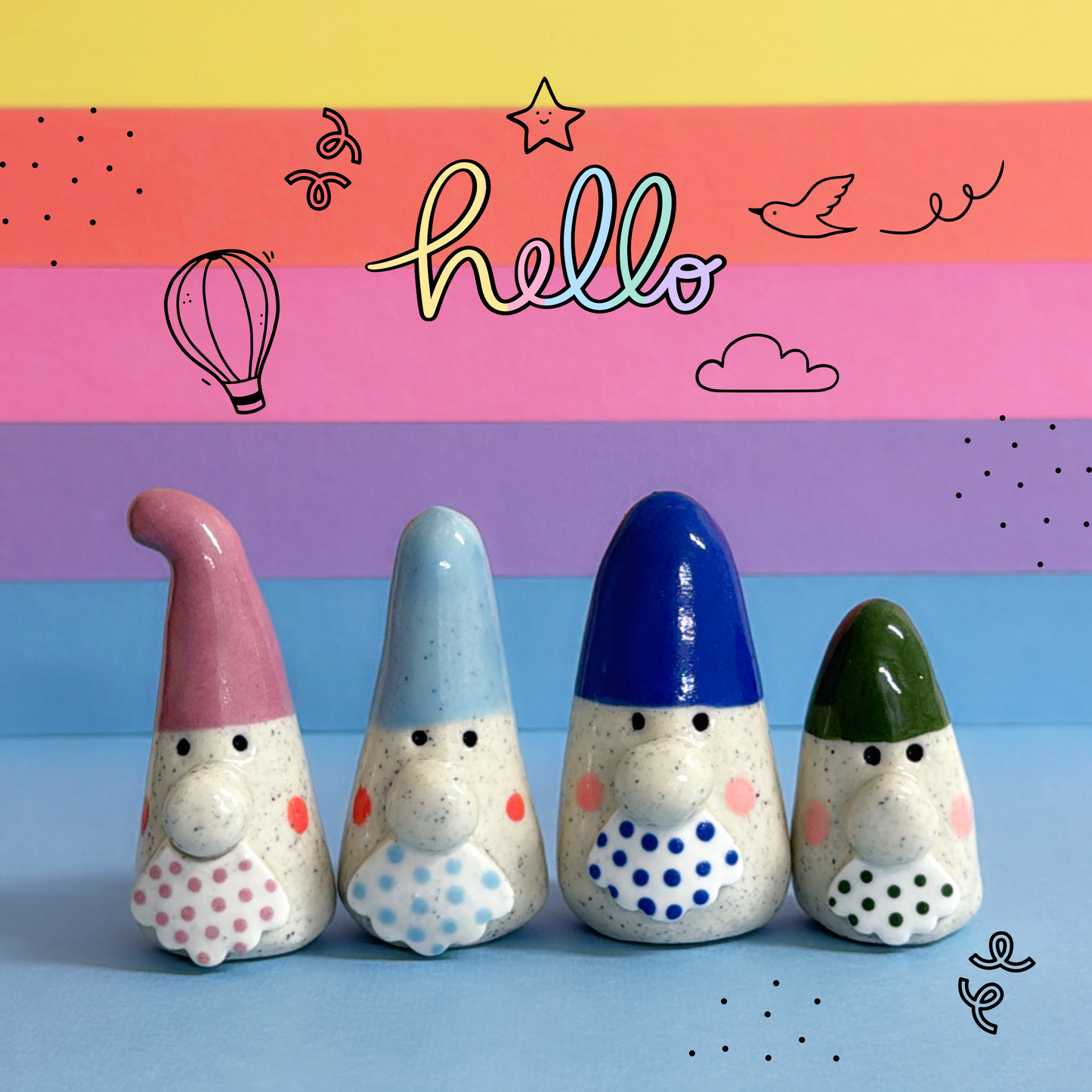 Hello Little GNOMES : Choose your colour : Handmade Ceramic Whimsies by Jo Kealley