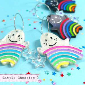 RAINBOW GHOSTIES : Choose your colour : Handpainted Acrylic & ResinDrop Earrings