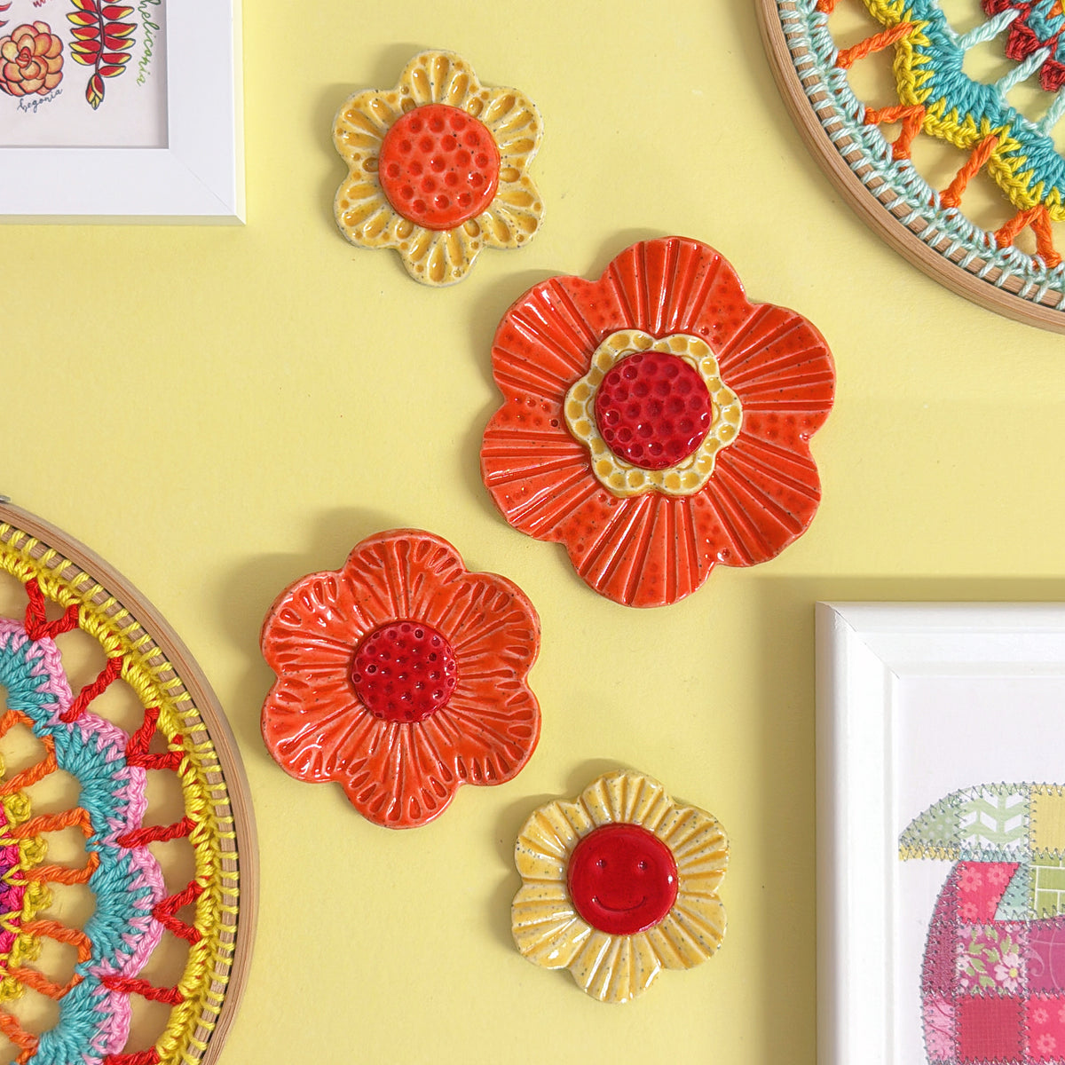 💛Yellow 🧡 Orange & Red ❤️ WALLFLOWERS Wall Art : Choose your design : Handmade Ceramic Ornaments by Jo Kealley