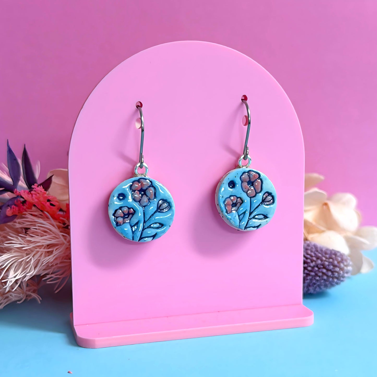 BOTANICA CERAMICA : Peonies : PETITE : Ceramic Earrings by Jo Kealley