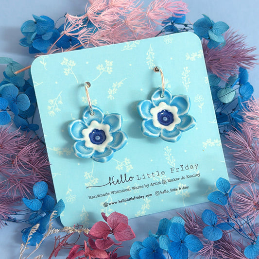 FORGET-ME NOTS Turquoise Blue & Cobalt ~ PORCELAIN Drop Earrings Handmade by Jo Kealley