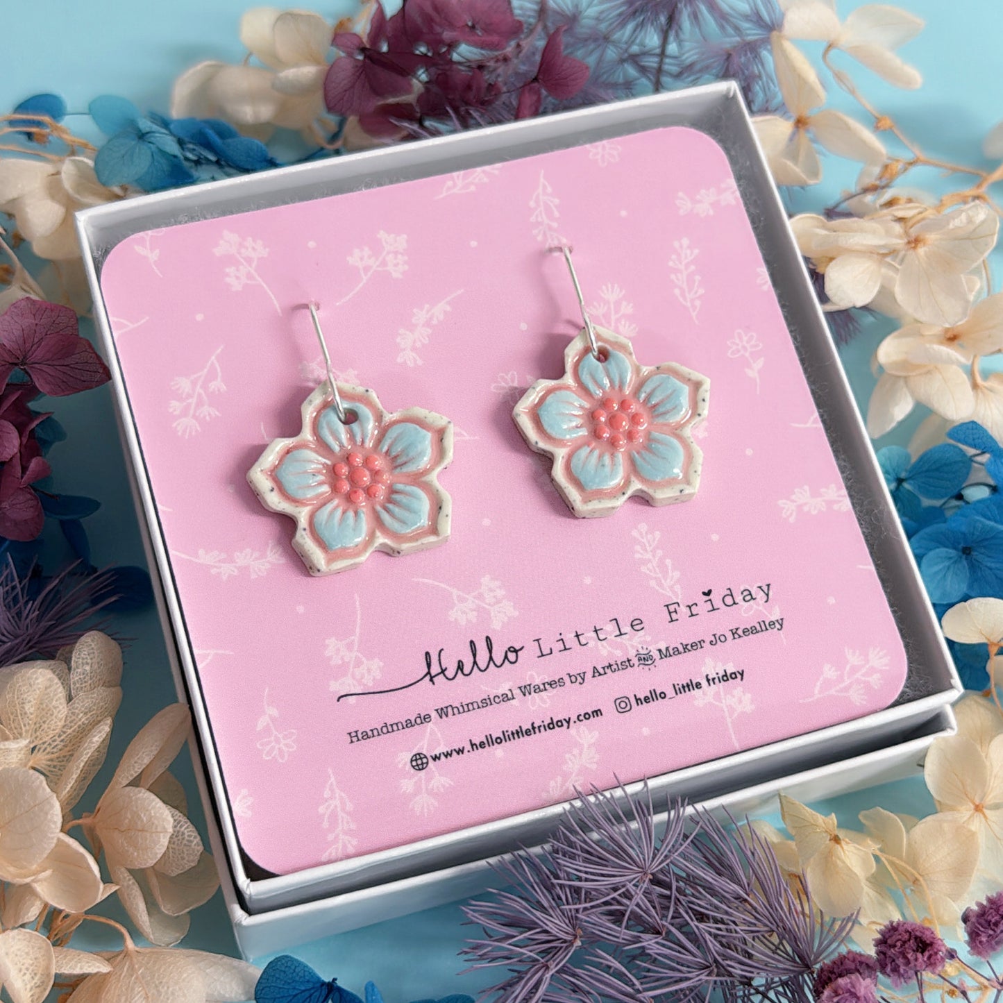 BOTANICA CERAMICA ~ One of a kind pair : PORCELAIN Drop Earrings Handmade by Jo Kealley