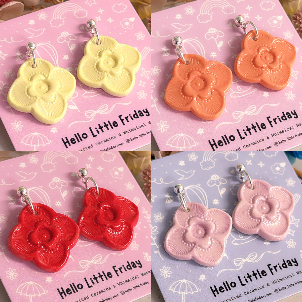 Petite LILAC BLOOMS : Choose your colour ~ PORCELAIN Drop Earrings Handmade by Jo Kealley