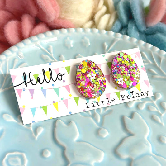 RAINBOW CONFETTI SHIMMER : Sunshine Rainbow Mini Easter Egg : Handmade Resin Studs