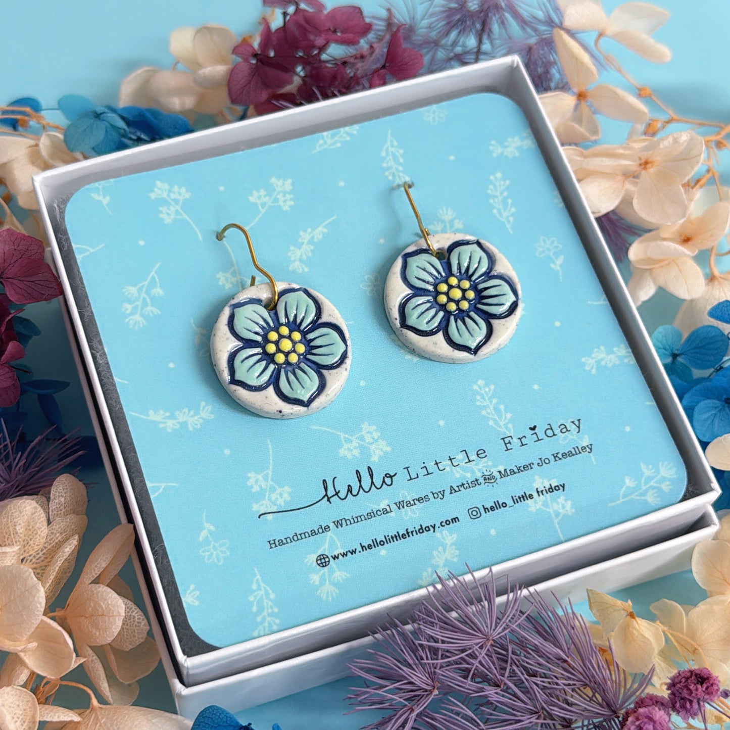 BOTANICA CERAMICA ~ One of a kind pair : PORCELAIN Drop Earrings Handmade by Jo Kealley