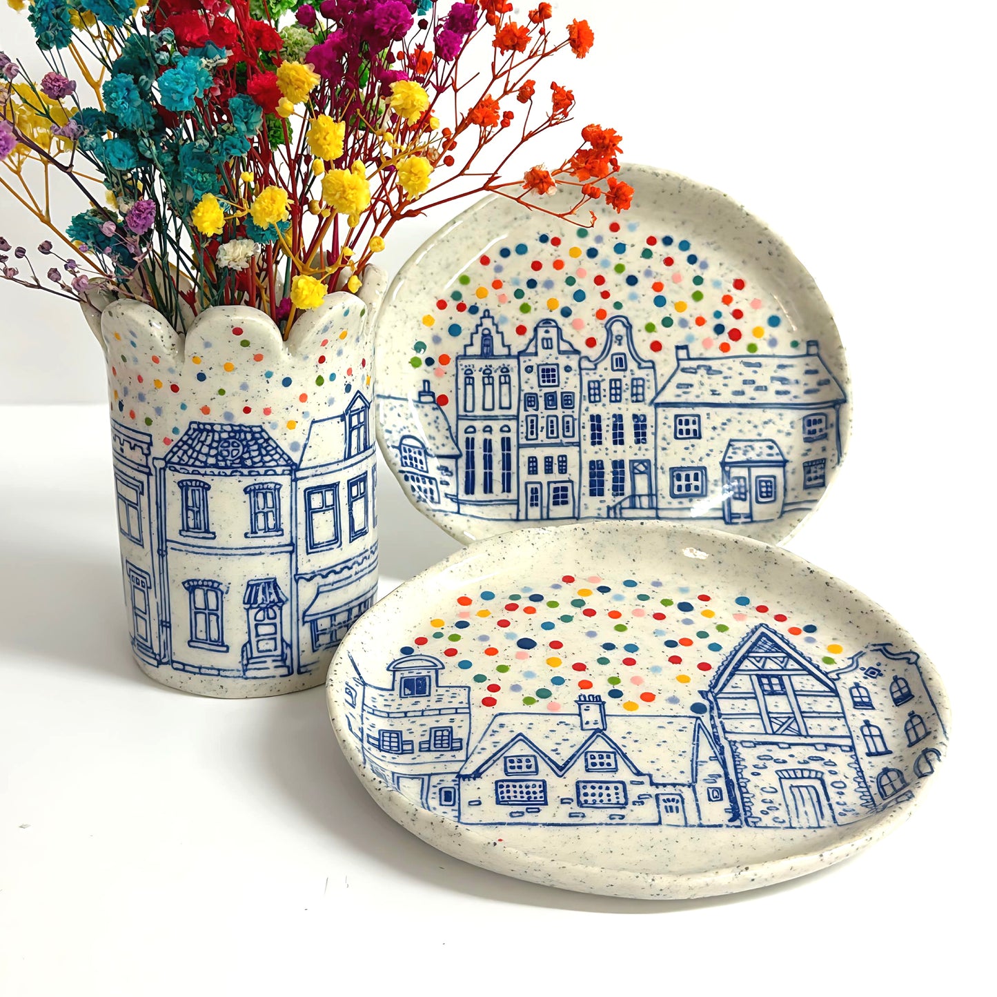 Hello Little RAINBOW CONFETTI DISHES : Handpainted Ceramic Dishes by Jo Kealley
