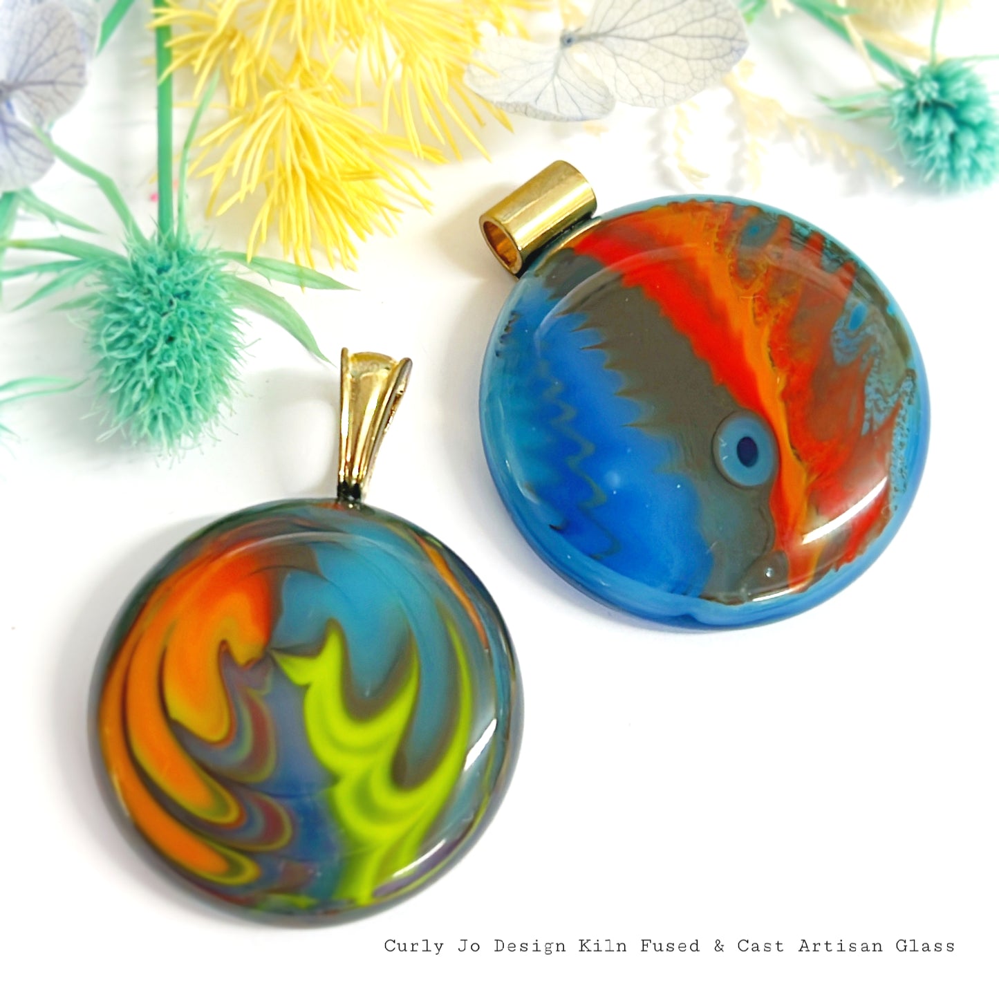 Abstract pot melts - Handcrafted Artisan Glass Pendant : Kiln-cast Glass